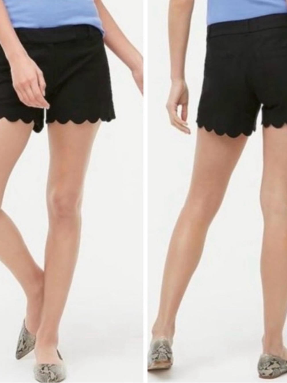 J. Crew Black Flat Front Scalloped Hem Linen Blend 4" Shorts Size 8